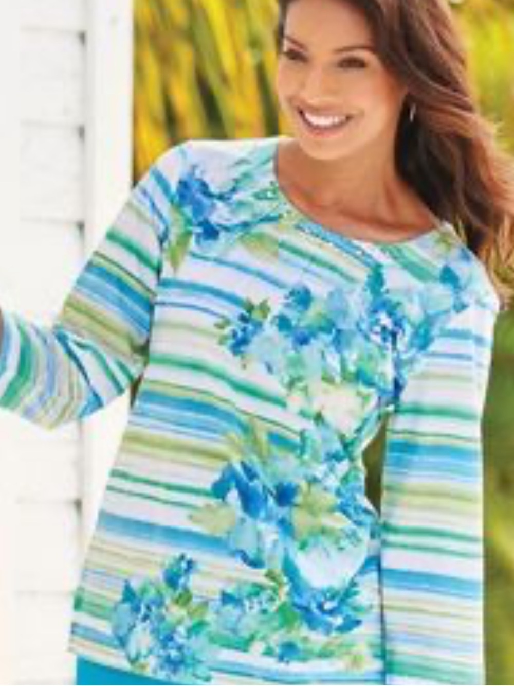 Alfred Dunner Floral Striped 3/4 Sleeve Top Plus Size 3X Like New